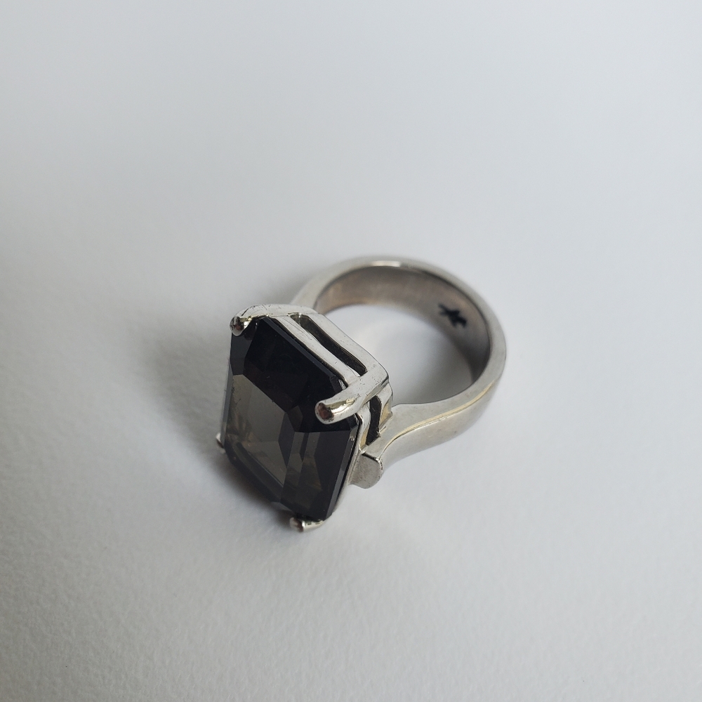 Kenneth Cole dark blue green faux stone and silver tone ring sz 8 - Picture 2 of 4